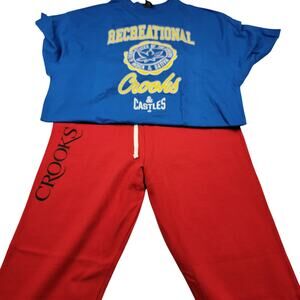 Crooks & Castles Recreational Tee + Sweatpants Set 3XL NWT Blue/Red 726